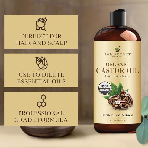 Organic Castor Oil 16 Fl Oz - Pure Nourishing Hair & Skin Moisturizer - Handcraft Blends