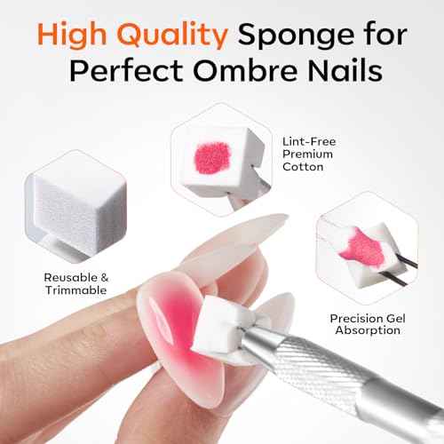 Modelones 150pcs Nail Sponges for Ombre, Nail Art Sponge with Grabbing Pen Reusable Soft Sponges for Gradient Ombre Blush Chrome Design Effects Professional Nail Stuff Supplies DIY