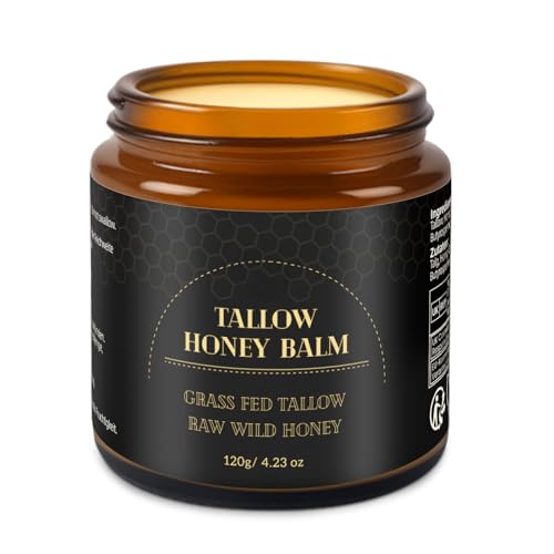 Beef Tallow for Skin with Honey, Unscented Moisturizing Tallow Balm for Face & Body,Grass-Fed£¬Deeply Nourishing for Dry Skin. 120g