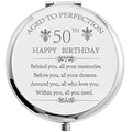 1973 50th Birthday Gifts for Woman Mom Wife Stainless Steel Compact Pocket Travel Makeup Mirror Inspiration Present Behind You All Your Mermories (Silver)