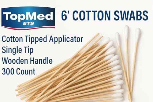 6" Cotton Swabs 300 Count - Single Tip Applicators Wooden Handle
