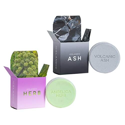 Exfoliating Bars of Soap From Natural Ingredients, Assorted Scents - Icelandic Volcanic Ash and Angelica Herb, Set of 2, 4.3 Ounce Each