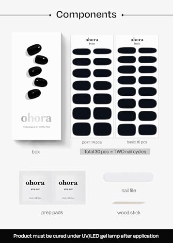 ohora Semi Cured Gel Nail Strips N Onyx - 30 Pack