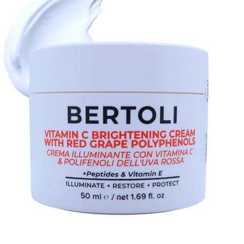 BERTOLI Brightening Cream ? Polyphenol Moisturizer for the Look of Dark Spots, with Peptides, Hyaluronic Acid, Vitamin C & Grape Antioxidants | Italian Skincare | Clean, Vegan