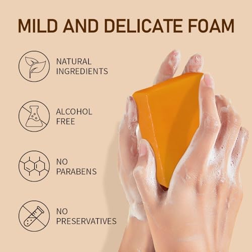 AMVital Turmeric Kojic Acid Soap Bars with Vitamin C, Retinol & Hyaluronic Acid ? Face & Body Soap with Collagen & Shea Butter ? 4-Pack Cleansing Bars for All Skin Types