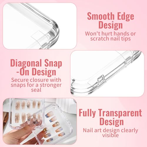 80 Sets Press On Nail Storage Boxes with Adhesive Tapes - 3x3 Inch