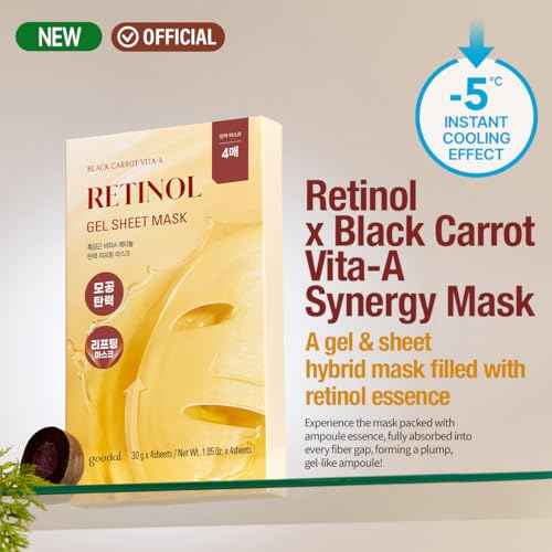 GOODAL Retinol + Black Carrot Gel Sheet Mask ? Intensive Hydration & Pore-Lifting, Cooling, Skin-Firming Facial Mask [4EA]
