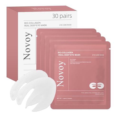 Novoy 30 Pairs Bio-Collagen Real Deep Eye Patches - 6-in-1 Retinol Overnight Eye Patches for Dark Circles, Puffiness & Wrinkles | 2% Caffeine+Hyaluronic+Niacinamide, Korean Popular Eye Mask - ROSE