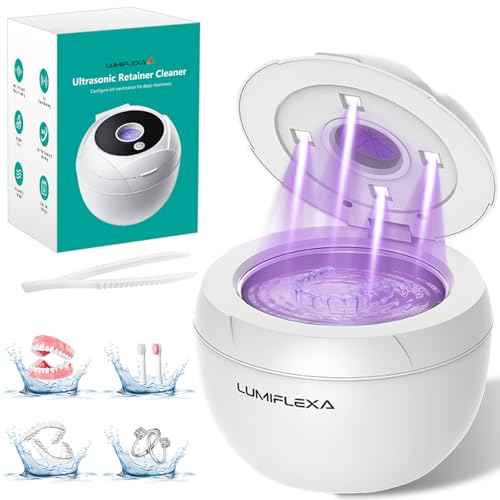Ultrasonic Retainer Cleaner-45kHz Retainer Cleaner Machine,4 Modes Ultrasonic Cleaner for Dentures, Aligners,Mouth Guards, Braces,Toothbrush,Jewelry-200ML Dental Pod(White)