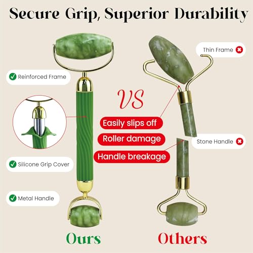 Green Jade Gua Sha and Facial Roller Set for Skin Tightening & Puffiness Reduction - Anti-Breakage Design
