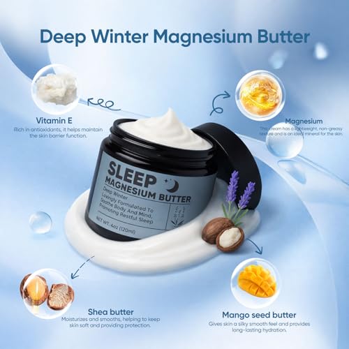 Deep Winter Magnesium Butter for Sleep - Magnesium Butter with Bitter Orange, Clary sage, Ginger, Cardamom, Nighttime Magnesiumlotion for Leg, Foot 4oz