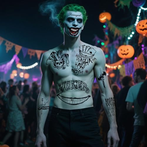 Joker Temporary Tattoos - 6 Sheets Waterproof Fake Stickers
