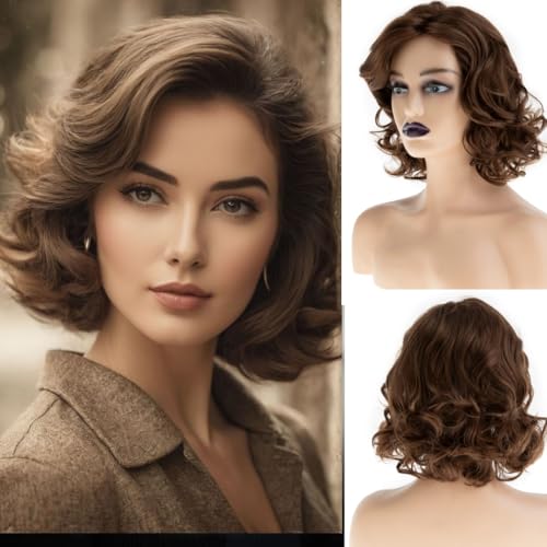Short Brown Wavy Wig | Heat Resistant Synthetic Bob Curly