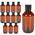 TRENDBOX Travel Size Amber Bottles with Flip Cap - 12 Pack 3.4oz Leak Proof Dispenser Containers for Toiletries, Essential Oils & Shampoo - Set of Small Empty Plastic Bottles