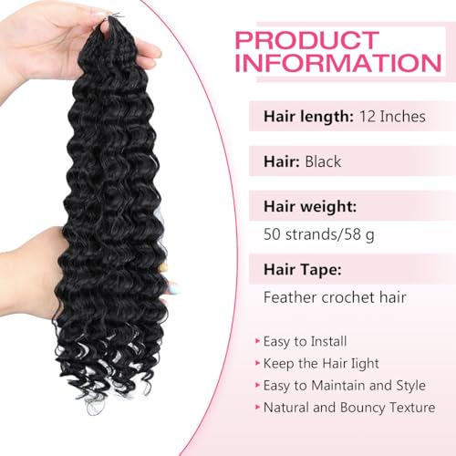 12 Inch Deep Wave Crochet Hair Extensions - 100 Strands Black