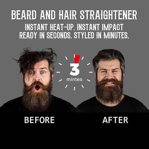 Innovation Beard&Hair Straightener for Men w/Natural Boar Bristle Brush, Pear Wood Comb, Mustache Scissors and Travel Bag, Professional Beard Care Set for Him, Men's Fashion and Grooming Gifts