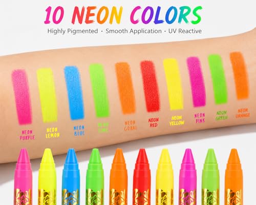 UV Neon Face & Body Paint Sticks – 10 Glow Colors