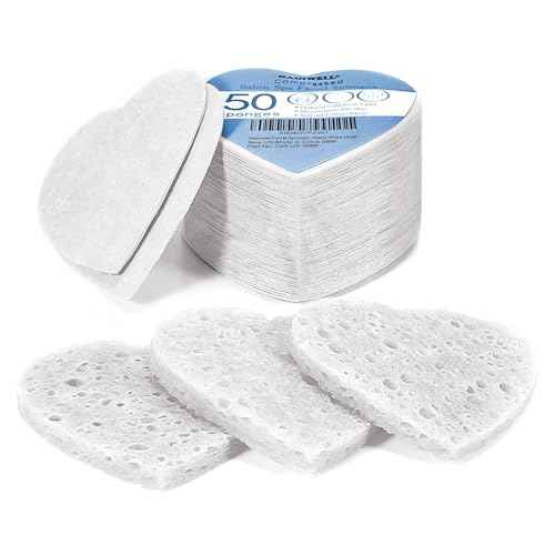 GAINWELL 50-Count Heart Shape Compressed Facial Sponges for Daily Facial Cleansing and Exfoliating, 100£¥ Natural Cosmetic Spa Sponges for Makeup Remover, White