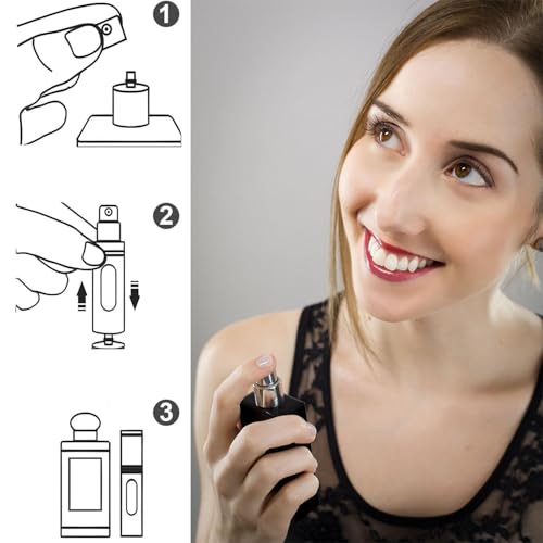 3-Pack 10ml Refillable Travel Perfume Atomizer, Leakproof Bottom-Fill Spray Bottle, Compact Reusable Fragrance Dispenser for Women Men Gift (Black+Blue+Gray)