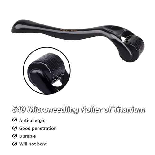 Derma Roller Titanium, Microneedling Roller with 540 Needles, Beard Roller, Micro Needle Roller for Men and Women Home Use - Glossy Black