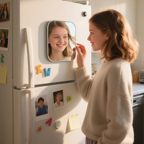 2 Pcs Strong Magnetic Locker Mirror, 4.9" x 6.9" Small Real Glass Mirror with Super Clear Reflection and Fully Magnetic Back for School Locker Refrigerator Office Cabinet