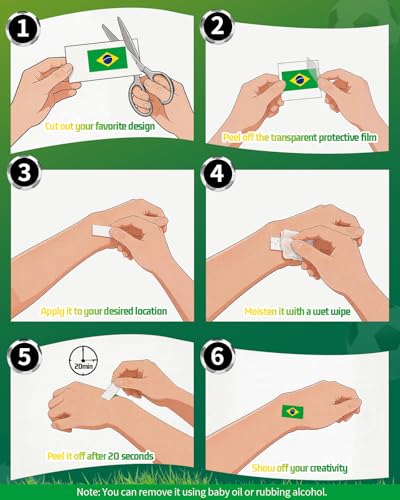 104 PCS Brazil Flag Temporary Tattoos - Waterproof Soccer Face Stickers