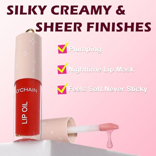 O'CHAIN 12 Color Lip Oil Set with Keychain - Moisturizing & High Shine