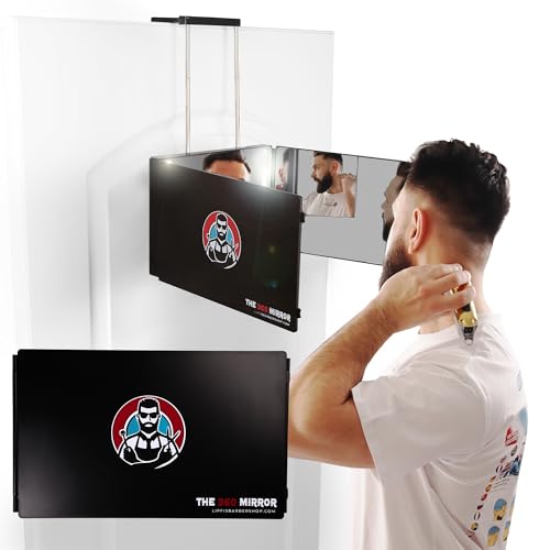 360 3-Way Mirror for Self Hair Cutting - Adjustable Trifold Barber Mirror with LED