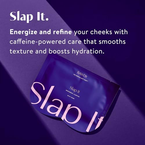BAWDY Slap It 4 Pack - Caffeine Beauty Butt Mask - Retexturizing + Detoxifying Treatment for Your Behind - 2 Sheets, One for Each Cheek - Clean Beauty for Your Butt (4 Single Use Masks)