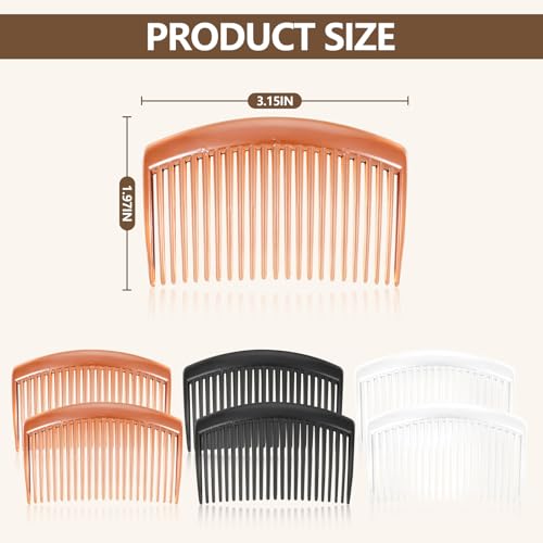 6 Pack 3.15 Inch French Hair Combs for Styling Grooming - Black, Brown, Clear - Pack of 6