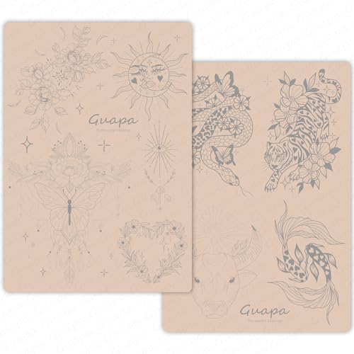 2pcs Silicone Pre Printed Tattoo Practice Skin with 9 Exquisite Tattoo Designs (Pink Skin)
