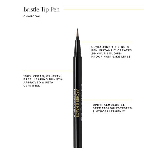 Arches & Halos Fine Bristle Tip Pen - Creamy, Buildable Formula for Shaping and Defining Eyebrows - Waterproof, Long Lasting, 24 Hour Color - Precise Bristled Applicator Tip - Charcoal - 0.02 oz