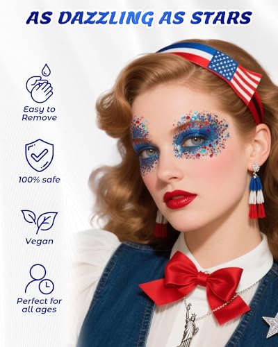 6-Piece Red White Blue Glitter Gel Set for Face & Body