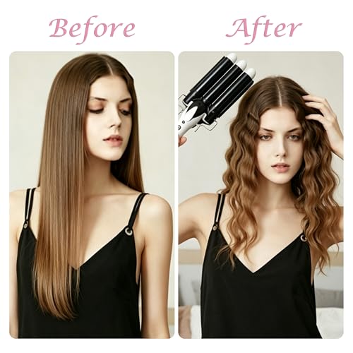 Aleath 3 Barrel Curling Iron Wand - 1 Inch Ceramic Crimper