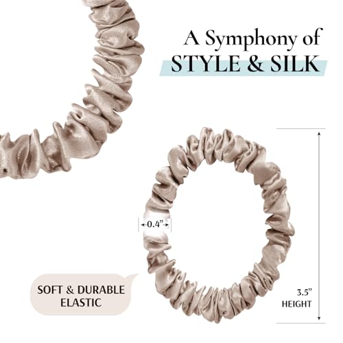 Zenssia Mulberry Silk Scrunchies 4pc – Black & Coffee, Skinny Hair Ties for Fine Hair