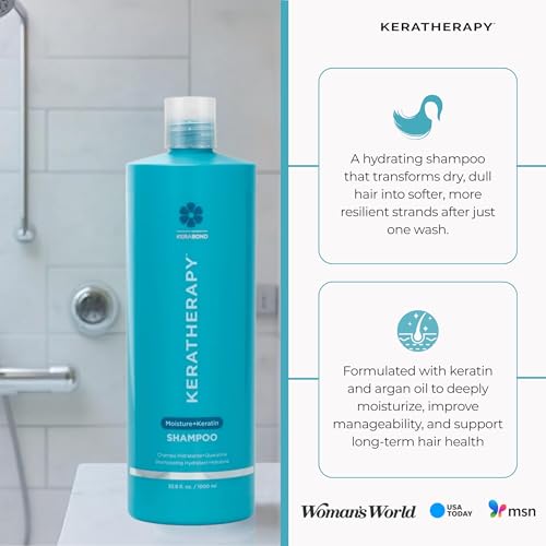 KERATHERAPY Keratin Infused Moisture Shampoo, 33.8 fl. oz., 1000 ml - Anti Frizz Moisture Shampoo for Oily Scalp and Dry Ends - Kerabond Technology, Aloe Vera, & Willow Bark - Sulfate & Paraben Free