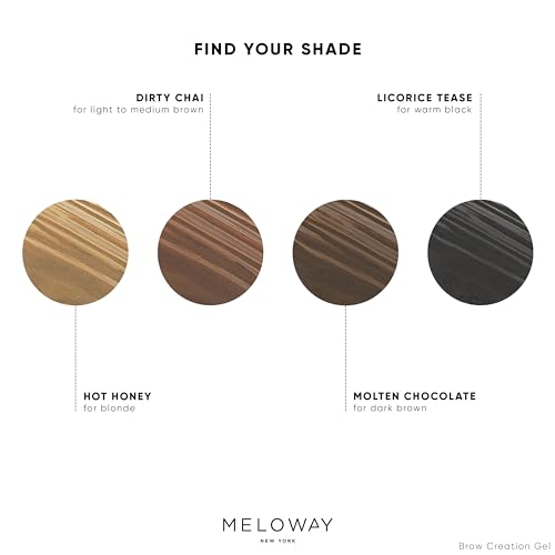 MELOWAY Brow Creation Gel - Tinted Fiber Gel for Thicker, Fluffier Brows - Patented Brush - Vitamin-Enriched Formula - Vegan, Cruelty-Free, Clean - Made in USA - Licorice Tease (Black) - 6.0ml