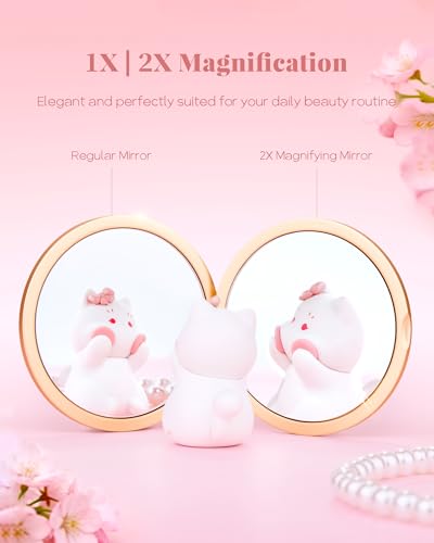 Pearl Bloom Compact Mirror for Women - 2X Magnifying Pink Design