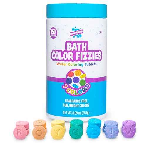 Tub Works¢ç Bath Color Fizzies, 150 Count | Nontoxic & Fragrance-Free | Fizzy, Bath Color Tablets for Kids | Create Colorful Water | Water Tablets in 7 Colors for Variety | Bath Bombs for Kids Bathtub