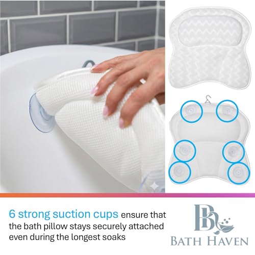 Bath Haven Spa Pillow with Suction Cups - Thick Neck & Back Support