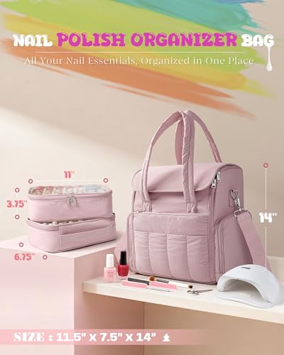 Marscamd Nail Polish Organizer Bag - Holds 70 Bottles, Pink