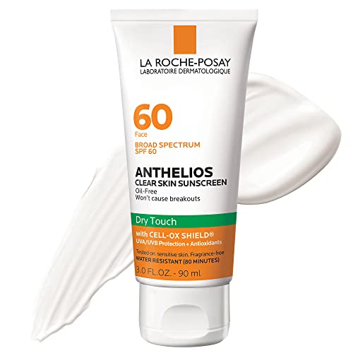 La Roche-Posay Anthelios Clear Skin Sunscreen Dry Touch SPF 60 | Oil Free Sunscreen For Face | Oil Absorbing | Broad Spectrum SPF + Antioxidants | Non-Greasy | Oxybenzone Free | Travel Size Sunscreen