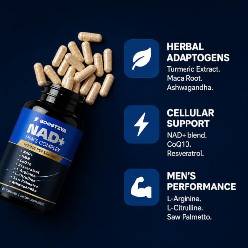 NAD+ Supplement for Men with Resveratrol & CoQ10, 60 Capsules