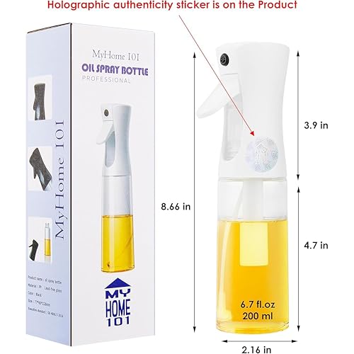 Olive Oil Sprayer Bottle - 6.7oz Glass Mister for Cooking
