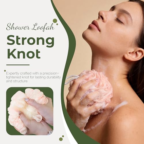 Loofah Sponge 4 Pack - Exfoliating Body Scrubber with Hanging Loop