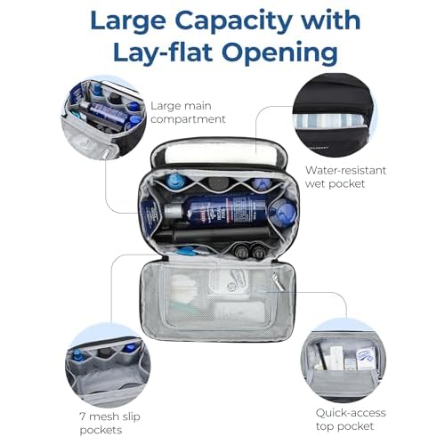 BAGSMART Toiletry Bag for Women, Cosmetic Makeup Bag Organizer with Handle, Travel Bag for Toiletries, Dopp Kit Water-resistant Shaving Bag for Accessories-Beige