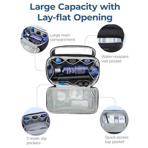 BAGSMART Toiletry Bag for Men, Wide Opening Travel Bag for Toiletries, Dopp Kit Water Resistant Shaving Hygiene Bag for Bathroom Shower, Toiletries Accessories,Travel Essentials-Black