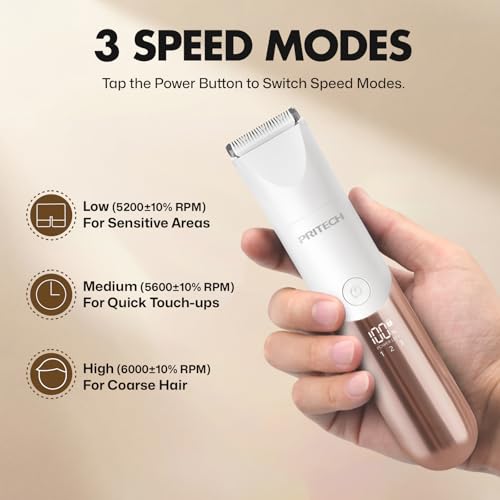 PRITECH Bikini Trimmer for Women, 2-in-1 Rechargeable Electric Razors for Women, Waterproof Bikini Shaver for Pubic Hair, Legs, Arms, Underarms, Electric Trimmer with Ceramic Blades, Travel Lock