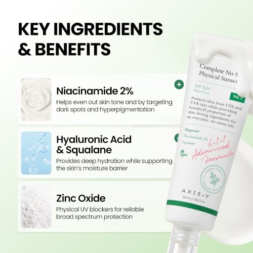 AXIS-Y Complete No-Stress Sunscreen SPF 50 - Mineral Face Sunscreen with Zinc Oxide & Niacinamide