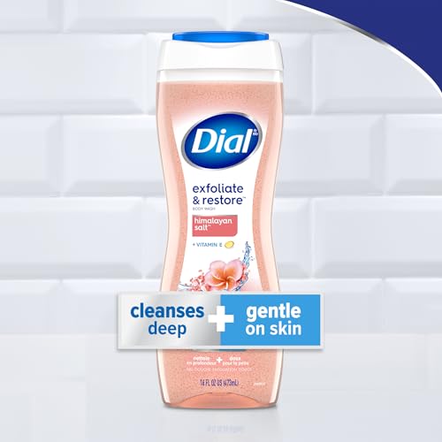 Dial Body Wash, Exfoliate & Restore Himalayan Salt, 16 Fl Oz, Hydraclean Complex & Vitamin E, Gentle, Leaves Skin Feeling Nourished, Dermatologist-Tested, No Parabens & Sulfates,(Pack of 8)